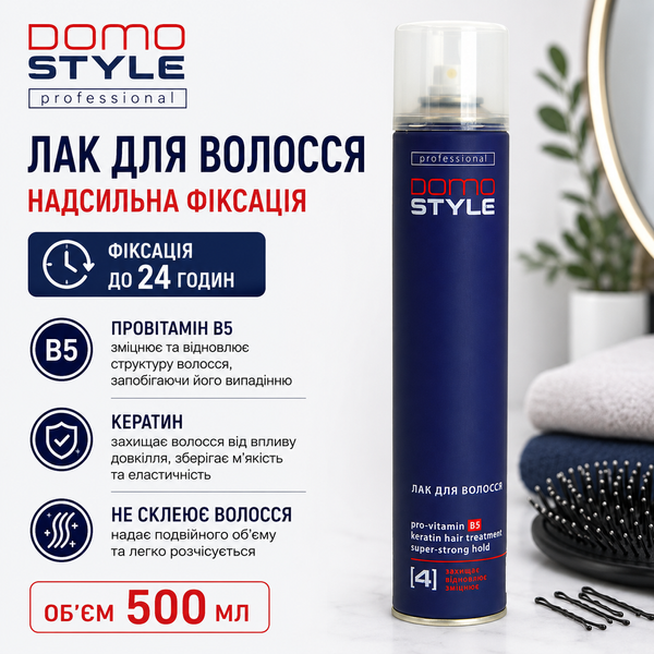 Лак для волосся Domo Style (надсильна фіксація) PROFESSIONAL 500 мл XD 12099_1 фото, купити