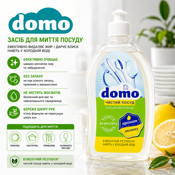 Засiб для миття посуду Domo ЛИМОН 500мл XD 32003 фото, купити