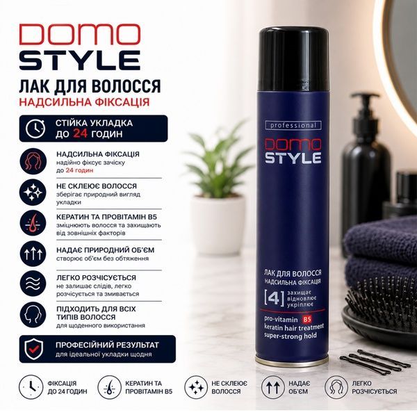 Лак для волосся Domo Style (надсильна фіксація) 250мл XD 13099 фото, купити