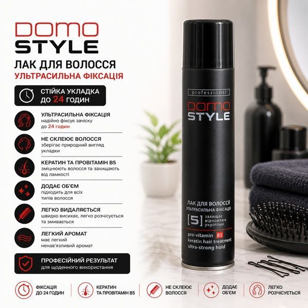 Лак для волосся Domo Style (ультрасильна фіксація) 250 мл XD 23101 фото, купити