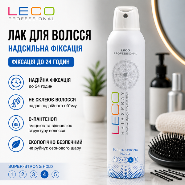Лак для волосся LECO (надсильна фіксація) 300 мл XL 20002 фото, купити