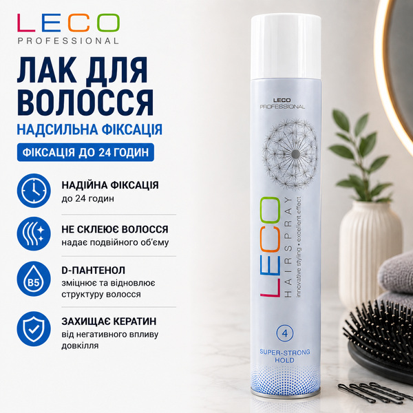 Лак для волосся LECO (надсильна фіксація) 500 мл XL 20302 фото, купити