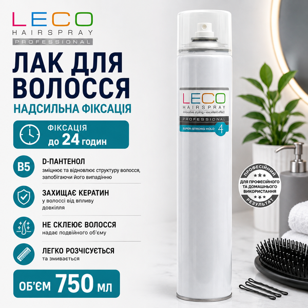 Лак для волос LECO (сверхсильная фиксация) 750 мл XL 20202 фото, купить